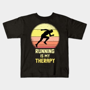 Running Is My Therapy Vintage Retro Motivation Kids T-Shirt